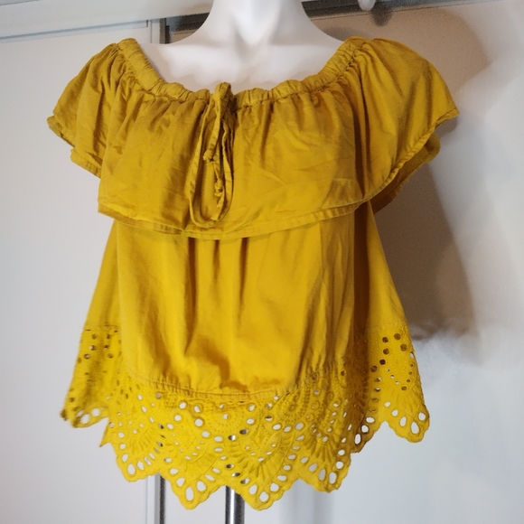 MADEWELL Yellow Eyelet Balcony Top size L - Picture 7 of 8
